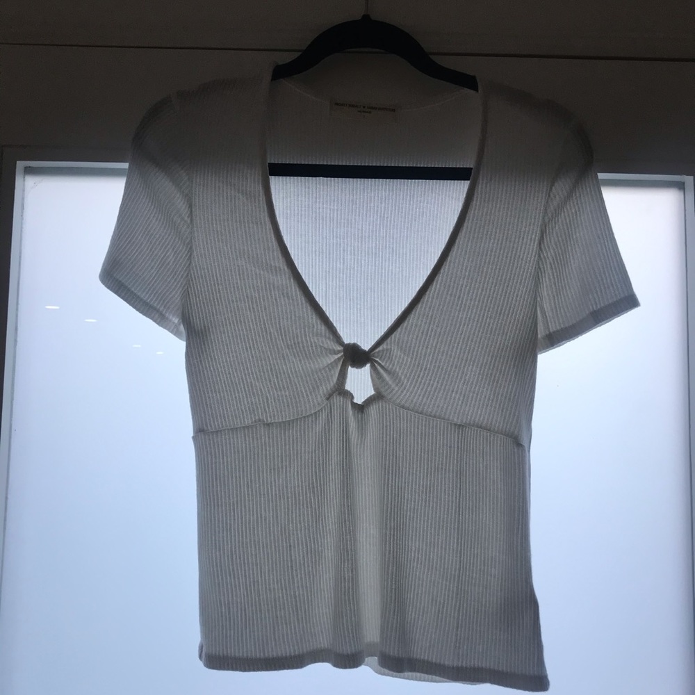 Project Social T UP tie front white tee blouse L